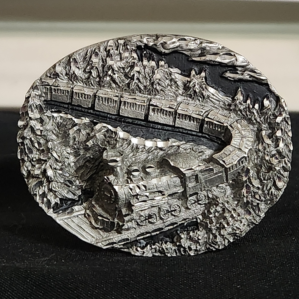 Vintage Colorado Silver Star 3D Train Belt Buckle